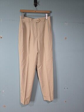 Escada Y2K Vtg Wool Minimalist Pleated Tan Lined Trousers Size 4